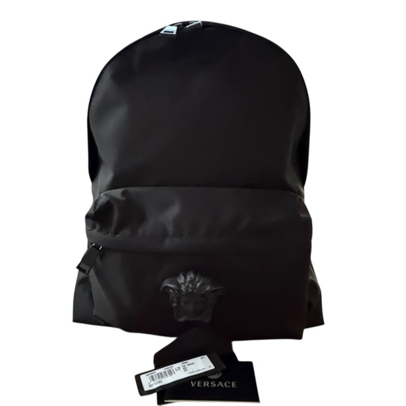NWT Retail $1450 Versace La Medusa Palazzo Large Nylon Unisex Black Backpack - Picture 1 of 17